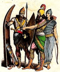 Assyrian soldier standing with Shields 