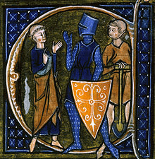 Medieval French manuscript illustration of the three classes of medieval society. Clergy, Knights and Peasantry