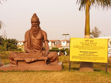 A statue dedicated to Sushruta at the Patanjali Yogpeeth institute in Haridwar.