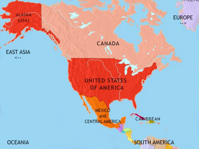 Map of North America in 2005 CE, The NAFTA trade agreement is benefitting all North American countries. After the fall of the USSR, the USA is the world’s only superpower.