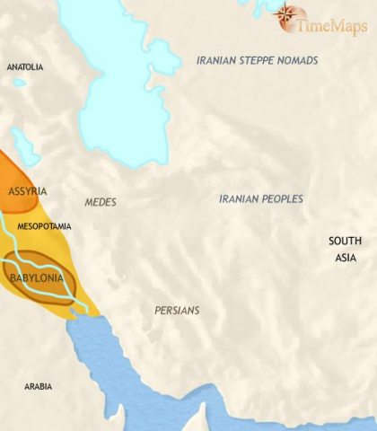 Map of Iran in 1000 BCE, when Iranian tribes (Medes and the Persians) spread from north Iran westward and southwards and others (Parthians and Bactrians) occupied northern Iran.