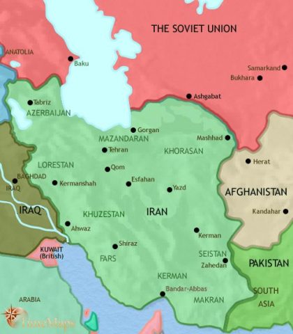 Map of Iran in 1960 CE, a new oil agreement with the west in the 50s has seen Iran become an enormously wealthy country. The pro-western Shah has imposed a police state.