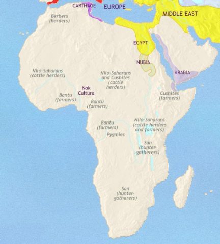 Map of Africa in 200 BCE, Berber tribes are pioneering Trade routes across the Sahara, while, to the south, Bantu farmers continue their swift expansion across the continent.