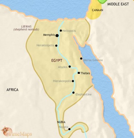 Map of Egypt in 1500 BCE, during the ‘new kingdom’ when the civilization is entering one of the most glorious periods. Egypt's imperial expansion has just begun.