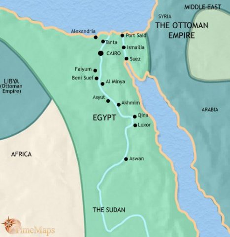 Map of Egypt in 1871 CE, Muhammed Ali successors have become hereditary rulers of Egypt and are trying to modernize the country. The Suez Canal has been opened.