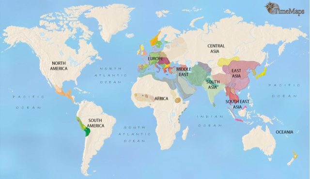 Map showing world history at the time of the Crusades