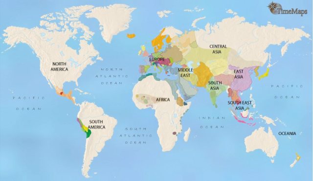 Map showing world history at the time of the Ming dynasty in China