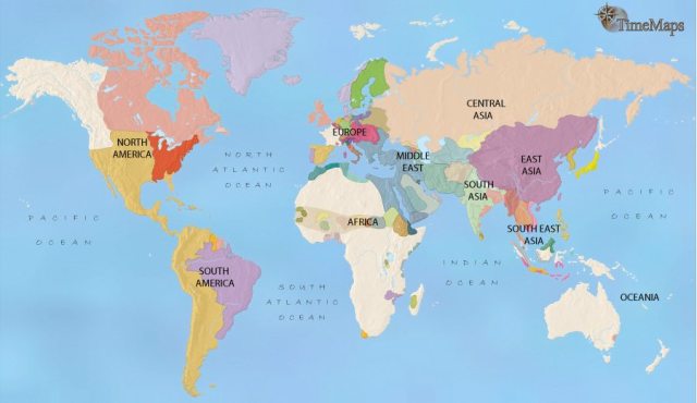 Map showing world history at the height of the Qing dynasty in China