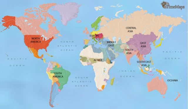 Map showing world history at the time of European colonialism