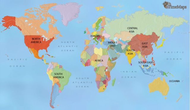 Map showing world history at the start of the 21st century