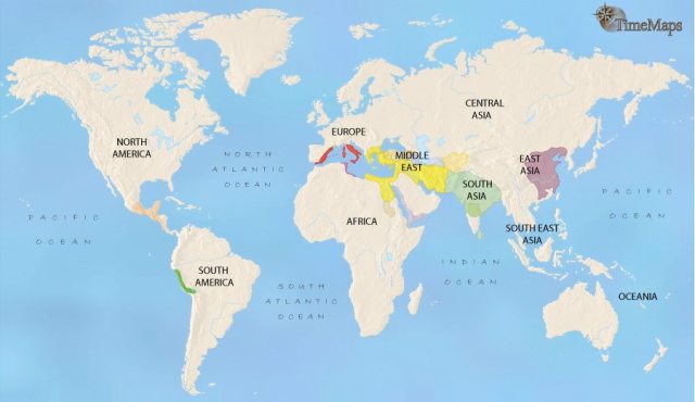 Map showing world history at the time of the Han empire in China