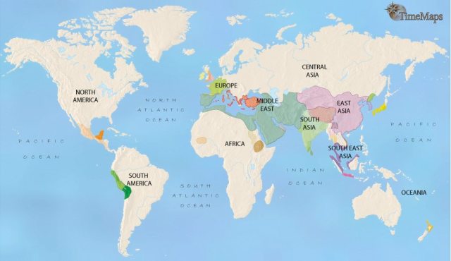 Map showing world history at the time of the Islamic Caliphate