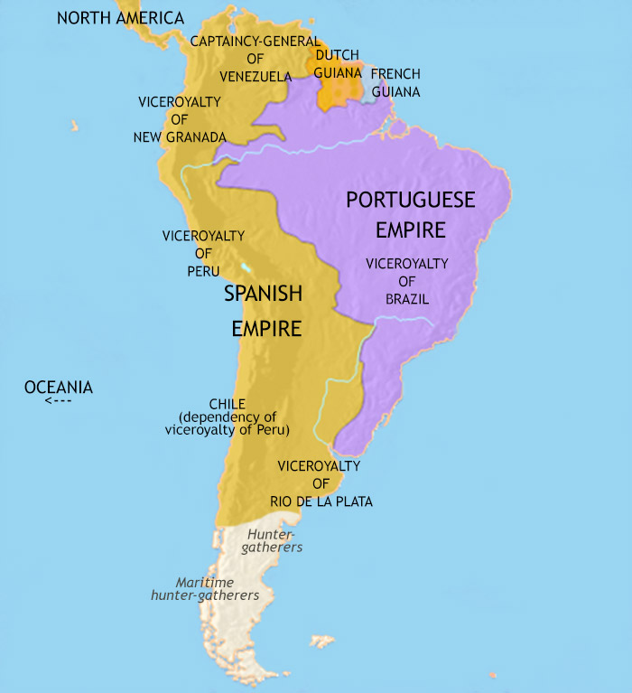 Map of the Spanish empire at its greatest extend in 1790 Stock