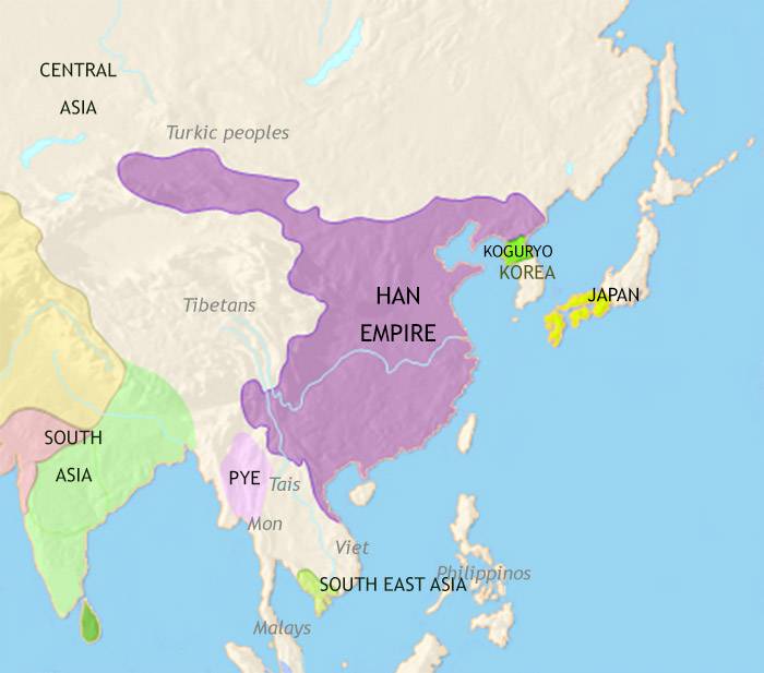 Map of China, Japan and Korea, 30 BCE: Han China Dominant