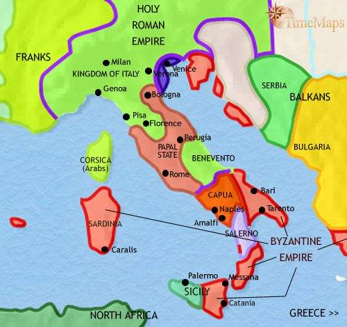 Map of Italy, 979 CE: Early Medieval History | TimeMaps