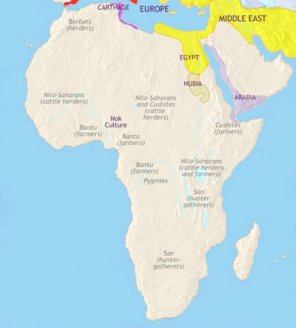 Map of Africa in 200 BCE, Berber tribes are pioneering Trade routes across the Sahara, while, to the south, Bantu farmers continue their swift expansion across the continent.